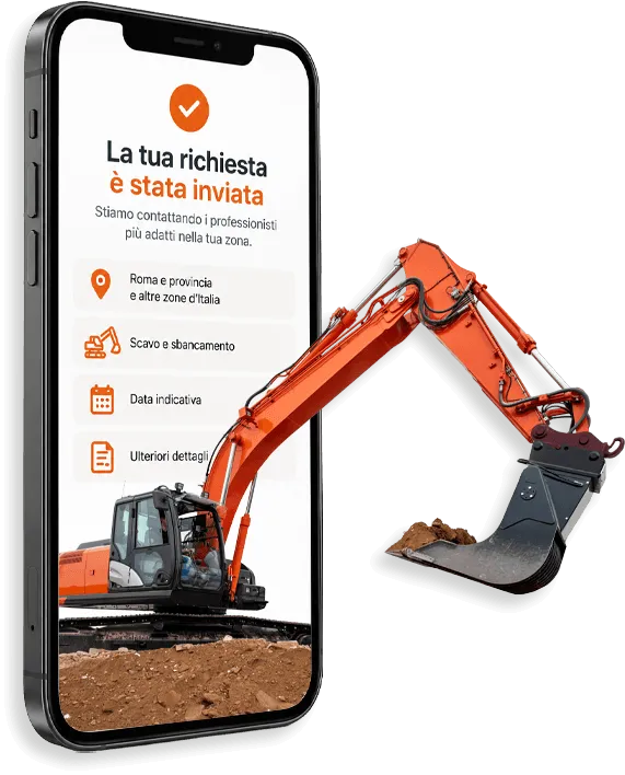 immagine di un cellulare con dettagli richiesta e mezzo per il movimento terra